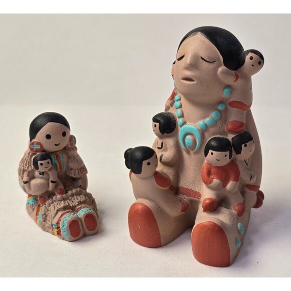 Cleo Teissedre Storyteller Clay Figurines Mother with Children Lot of 2 Signed